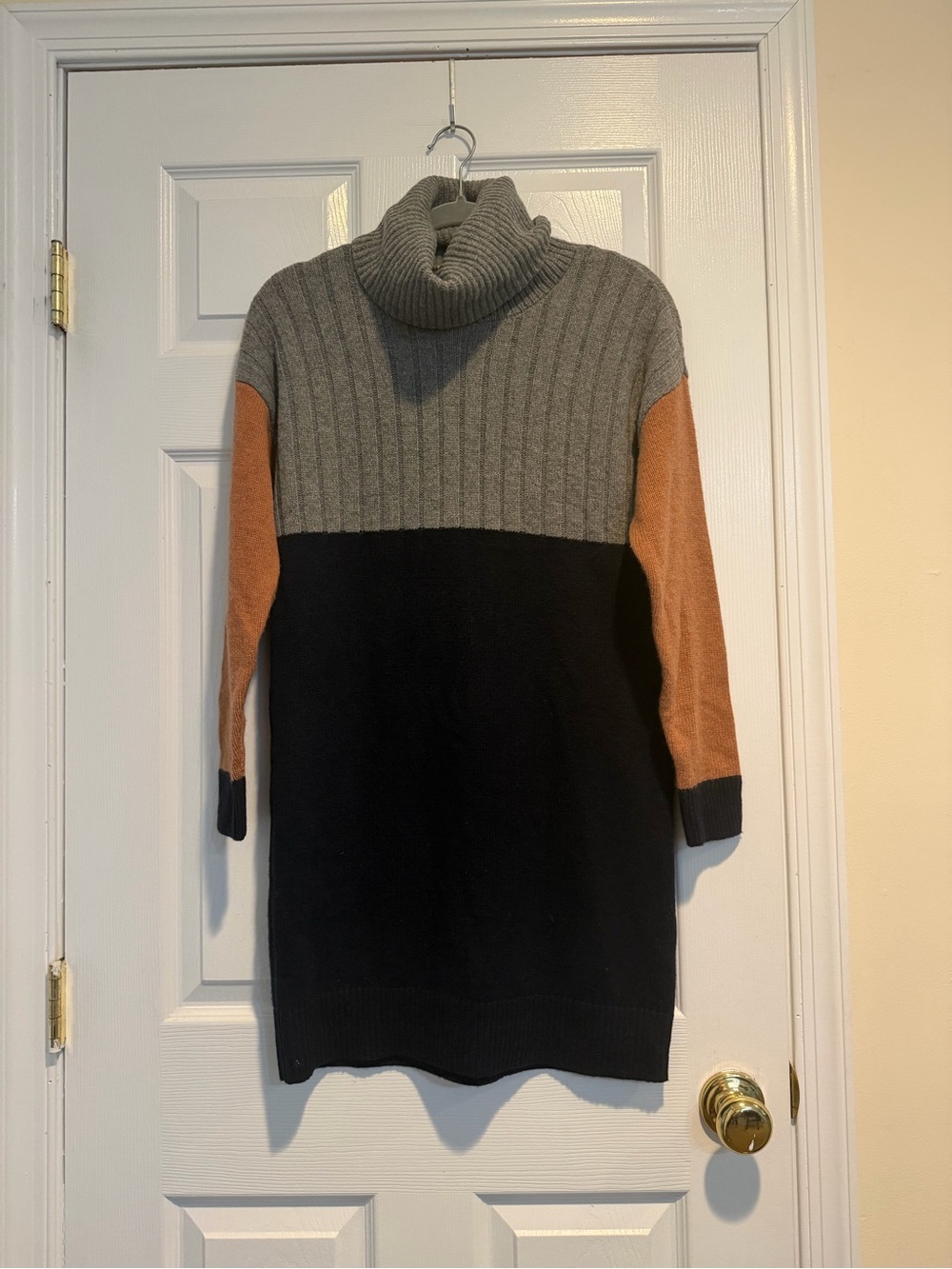 Madewell Colorblock Turtleneck Sweater - Gray, Black & Camel Sleeves